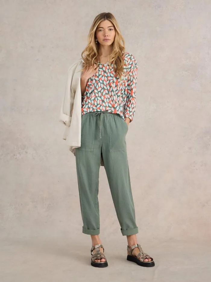 White Stuff TOPS and TEES ISLA LINEN V NECK TEE Blue Print 8211 Women