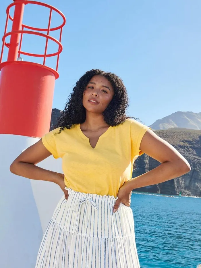 White Stuff TOPS and TEES NELLY NOTCH NECK COTTON TEE Bright Yellow 8211 Women White Stuff TOPS and TEES NELLY NOTCH NECK COTTON TEE Bright Yellow 8211 Women