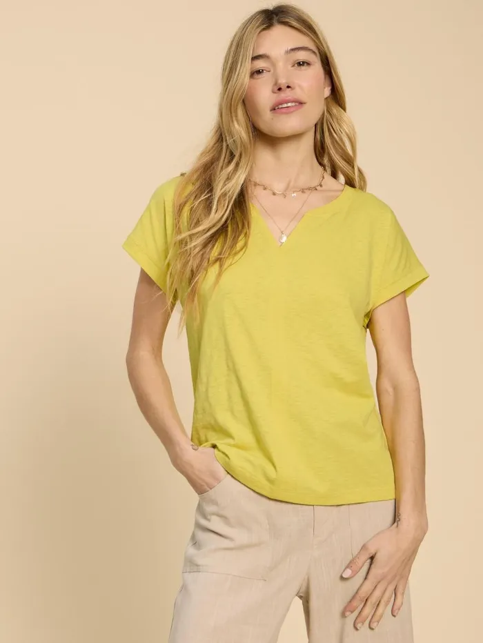 White Stuff TOPS and TEES NELLY NOTCH NECK COTTON TEE Bright Yellow 8211 Women White Stuff TOPS and TEES NELLY NOTCH NECK COTTON TEE Bright Yellow 8211 Women