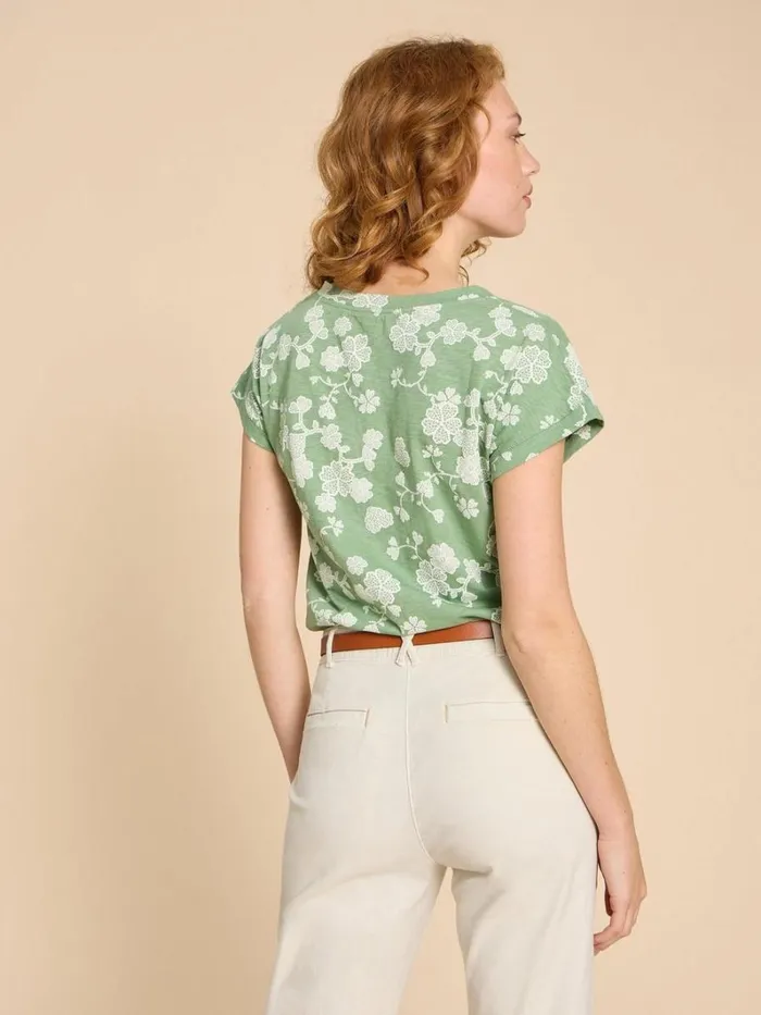 White Stuff TOPS and TEES NELLY NOTCH NECK COTTON TEE Green Print 8211 Women White Stuff TOPS and TEES NELLY NOTCH NECK COTTON TEE Green Print 8211 Women