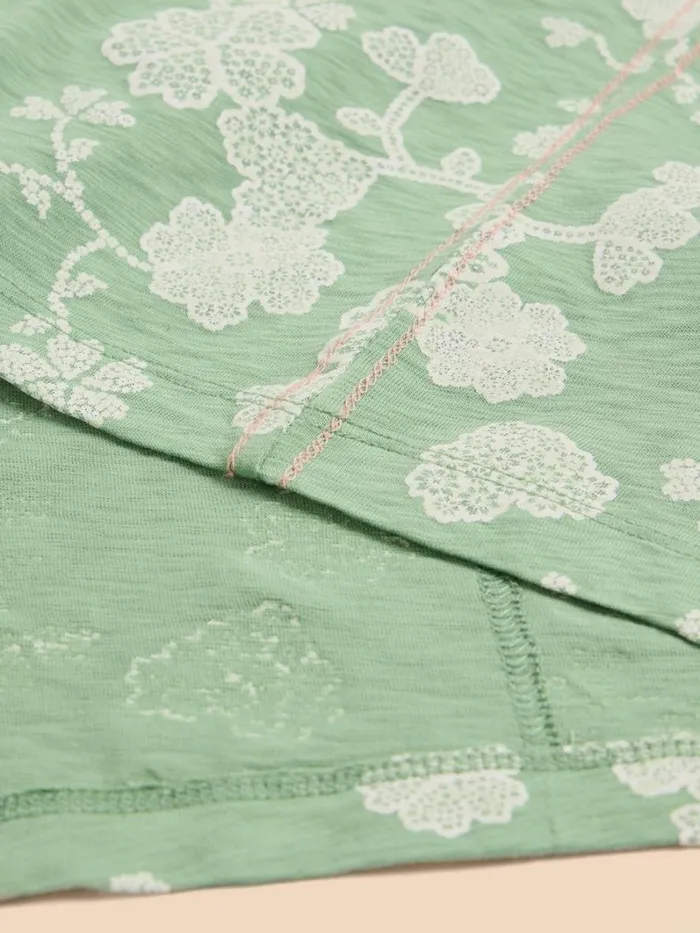 White Stuff TOPS and TEES NELLY NOTCH NECK COTTON TEE Green Print 8211 Women White Stuff TOPS and TEES NELLY NOTCH NECK COTTON TEE Green Print 8211 Women