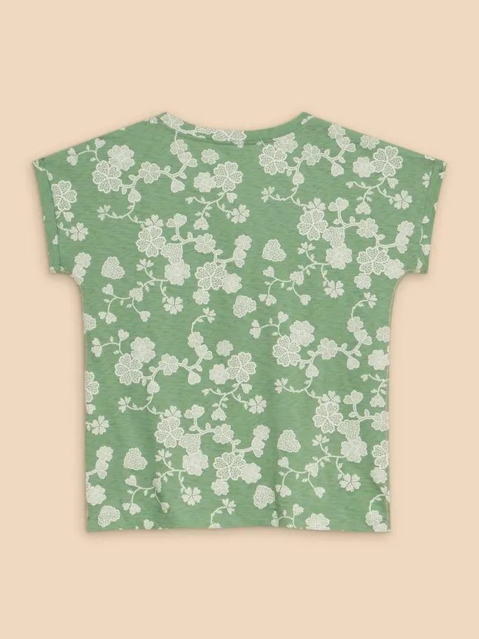 White Stuff TOPS and TEES NELLY NOTCH NECK COTTON TEE Green Print 8211 Women White Stuff TOPS and TEES NELLY NOTCH NECK COTTON TEE Green Print 8211 Women