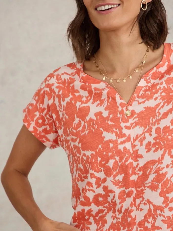 White Stuff TOPS and TEES NELLY NOTCH NECK COTTON TEE Orange Print 8211 Women White Stuff TOPS and TEES NELLY NOTCH NECK COTTON TEE Orange Print 8211 Women