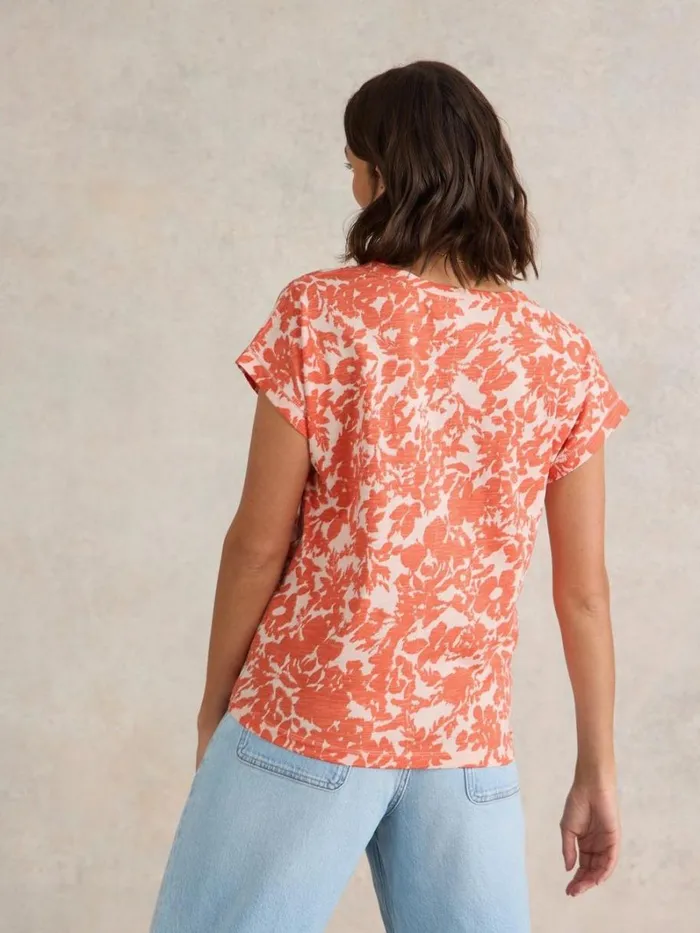 White Stuff TOPS and TEES NELLY NOTCH NECK COTTON TEE Orange Print 8211 Women White Stuff TOPS and TEES NELLY NOTCH NECK COTTON TEE Orange Print 8211 Women