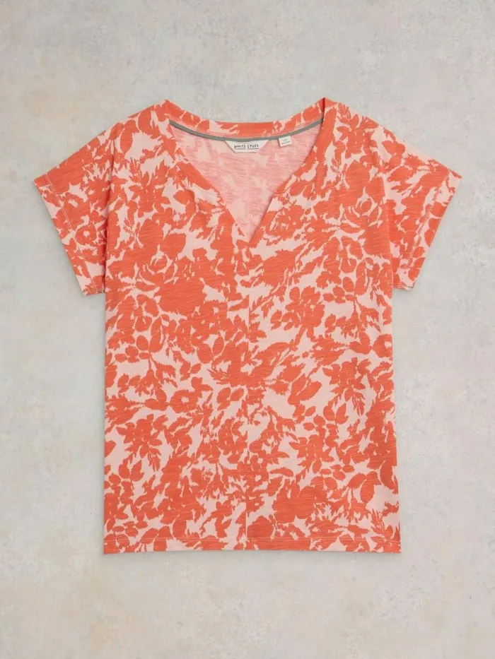 White Stuff TOPS and TEES NELLY NOTCH NECK COTTON TEE Orange Print 8211 Women White Stuff TOPS and TEES NELLY NOTCH NECK COTTON TEE Orange Print 8211 Women