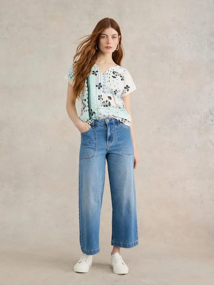 White Stuff TOPS and TEES NELLY NOTCH NECK COTTON TEE White Print 8211 Women