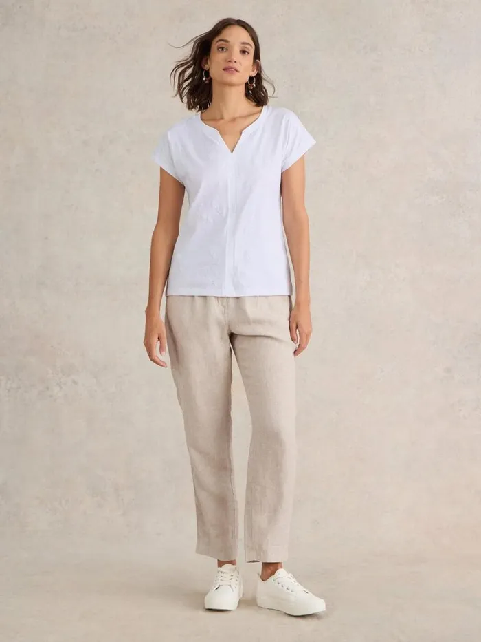 White Stuff TOPS and TEES NELLY NOTCH NECK EMBROIDERED TEE Brilliant White 8211 Women