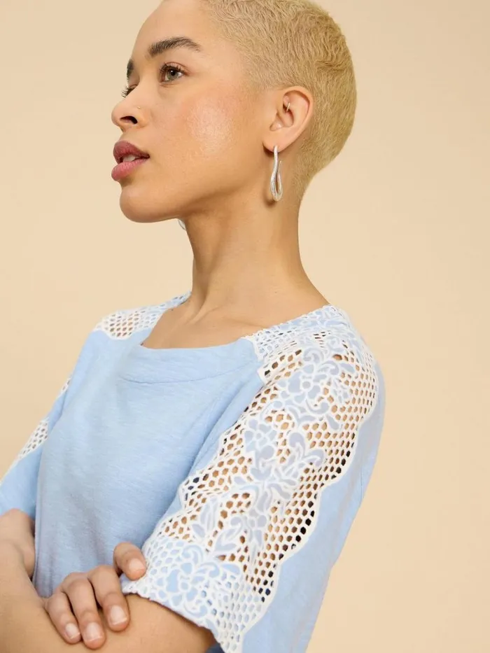 White Stuff TOPS and TEES SARA TIE HEM CREW NECK TOP Mid Blue 8211 Women