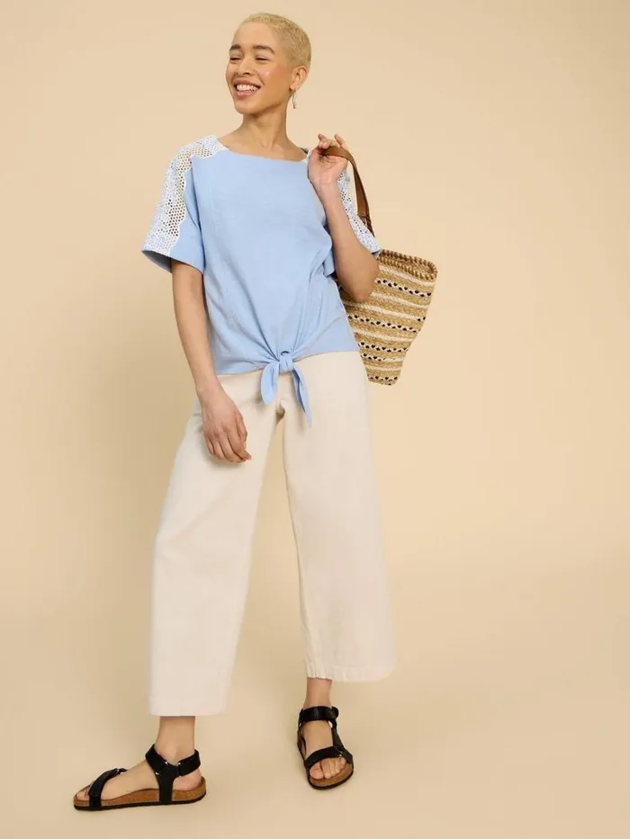 White Stuff TOPS and TEES SARA TIE HEM CREW NECK TOP Mid Blue 8211 Women White Stuff TOPS and TEES SARA TIE HEM CREW NECK TOP Mid Blue 8211 Women