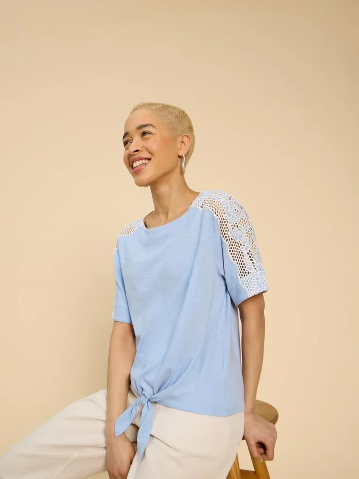 White Stuff TOPS and TEES SARA TIE HEM CREW NECK TOP Mid Blue 8211 Women White Stuff TOPS and TEES SARA TIE HEM CREW NECK TOP Mid Blue 8211 Women