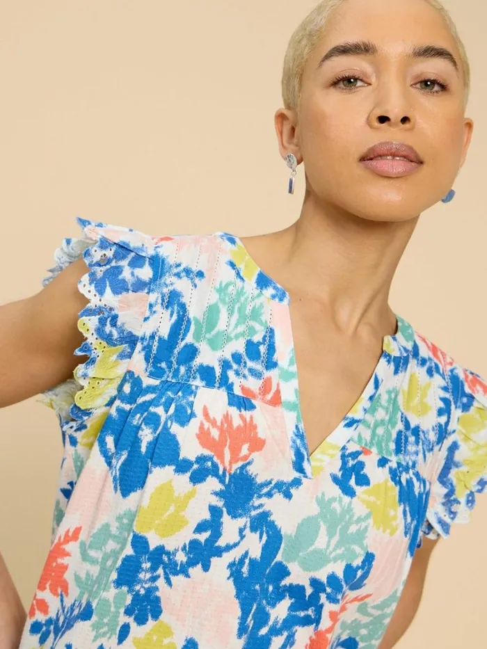 White Stuff TOPS and TEES TESSA WOVEN FRILL TOP White Print 8211 Women
