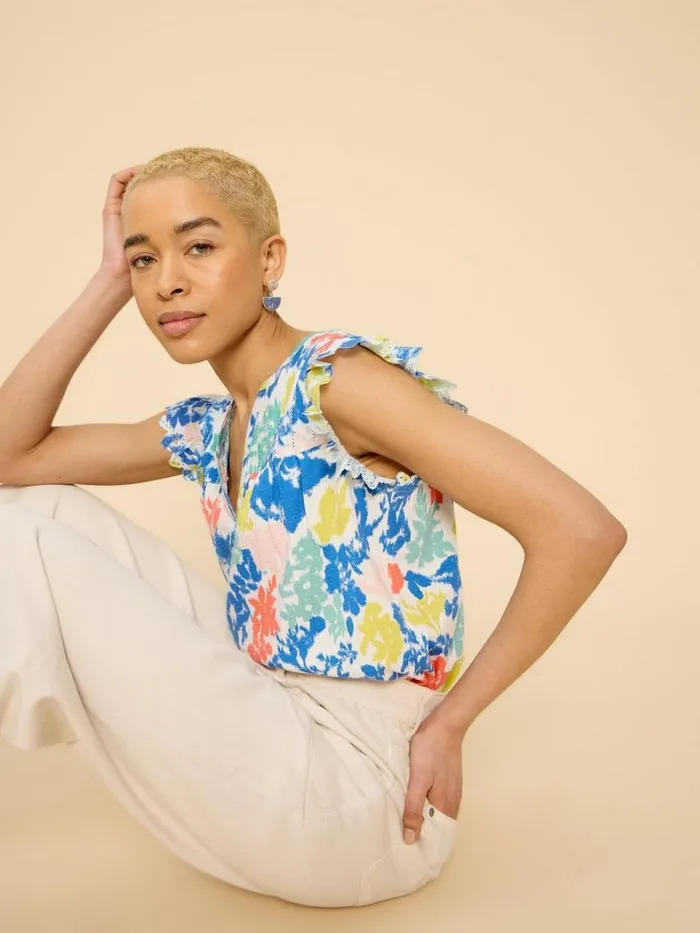 White Stuff TOPS and TEES TESSA WOVEN FRILL TOP White Print 8211 Women White Stuff TOPS and TEES TESSA WOVEN FRILL TOP White Print 8211 Women