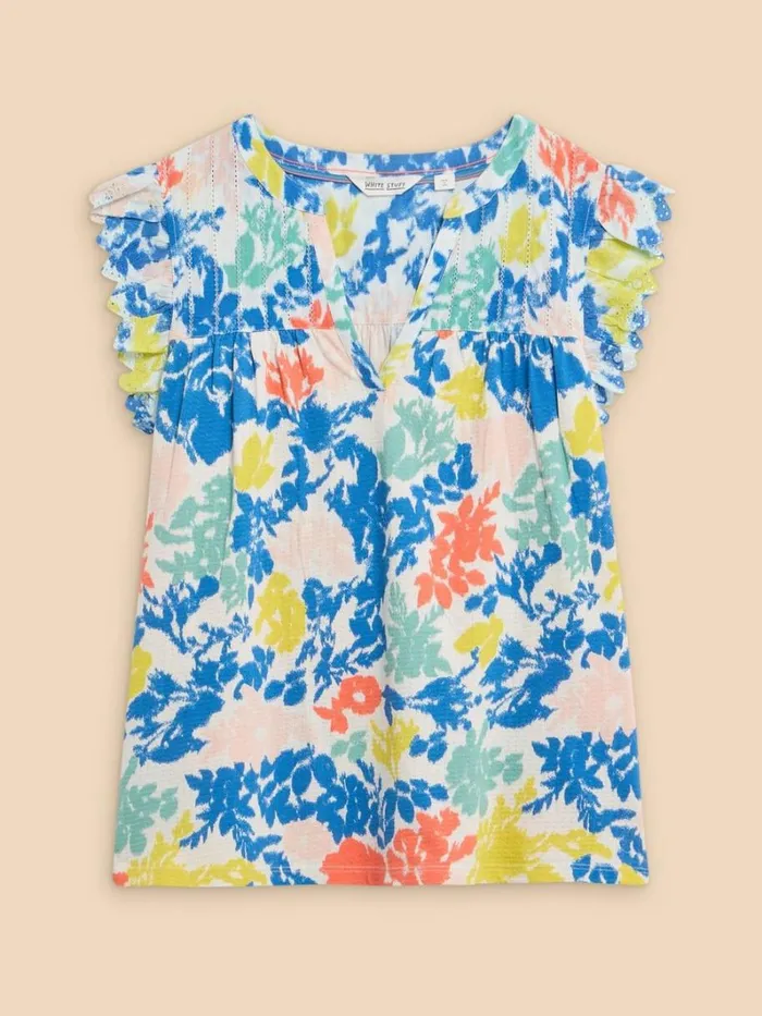 White Stuff TOPS and TEES TESSA WOVEN FRILL TOP White Print 8211 Women White Stuff TOPS and TEES TESSA WOVEN FRILL TOP White Print 8211 Women