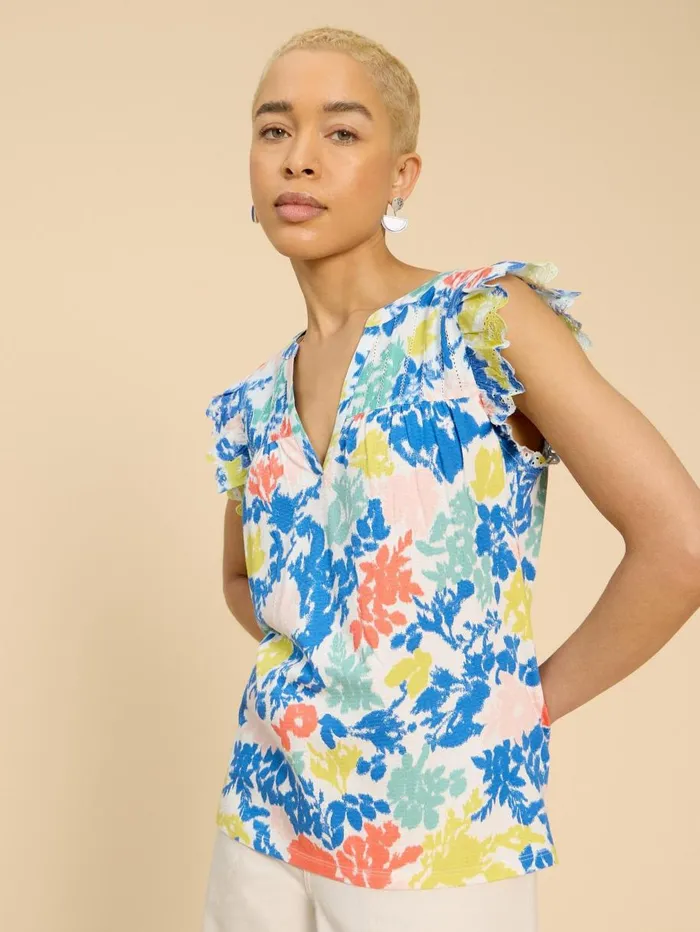 White Stuff TOPS and TEES TESSA WOVEN FRILL TOP White Print 8211 Women White Stuff TOPS and TEES TESSA WOVEN FRILL TOP White Print 8211 Women