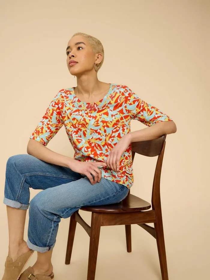 White Stuff TOPS and TEES WEAVER JERSEY TOP Orange Print 8211 Women
