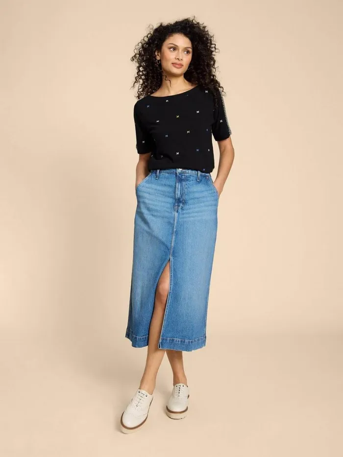 White Stuff TOPS and TEES WINNIE EMBROIDERED TOP Black Multi 8211 Women