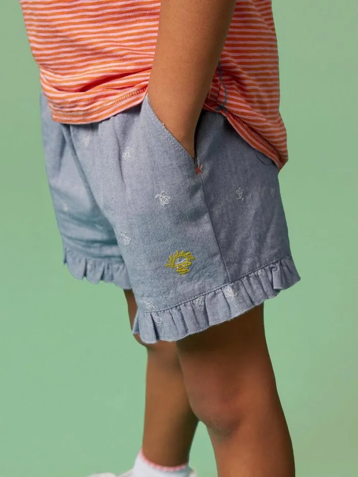 White Stuff TROUSERS and SHORTS Chambray Frills Short Chambray Blue 8211 Kids White Stuff TROUSERS and SHORTS Chambray Frills Short Chambray Blue 8211 Kids
