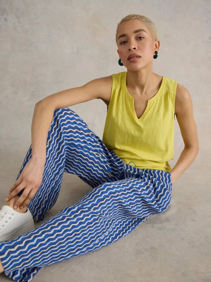 White Stuff TROUSERS Belle Crinkle Wide Leg Trouser Blue Print 8211 Women