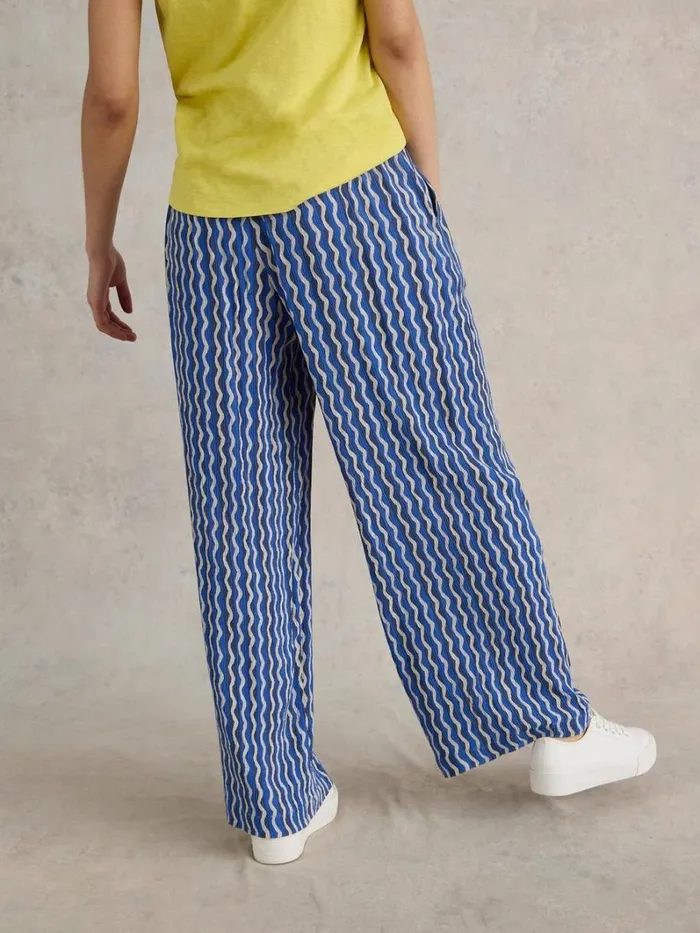 White Stuff TROUSERS Belle Crinkle Wide Leg Trouser Blue Print 8211 Women