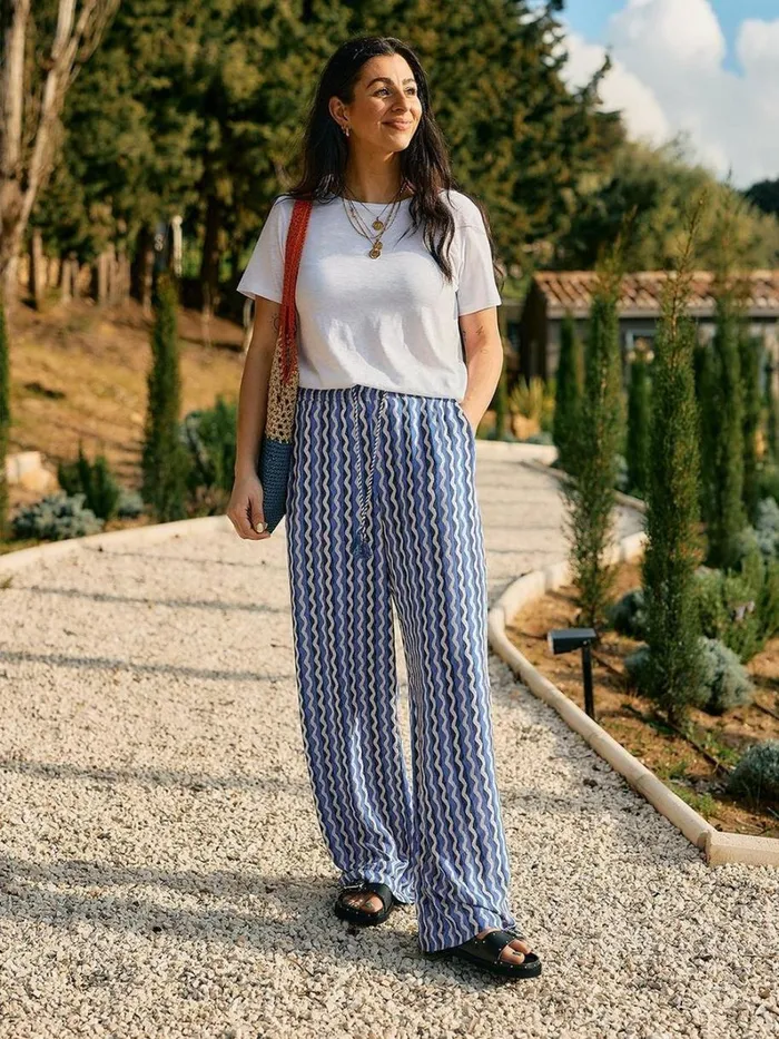 White Stuff TROUSERS Belle Crinkle Wide Leg Trouser Blue Print 8211 Women
