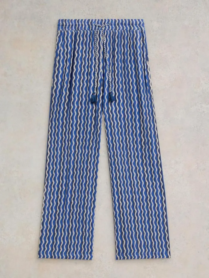 White Stuff TROUSERS Belle Crinkle Wide Leg Trouser Blue Print 8211 Women