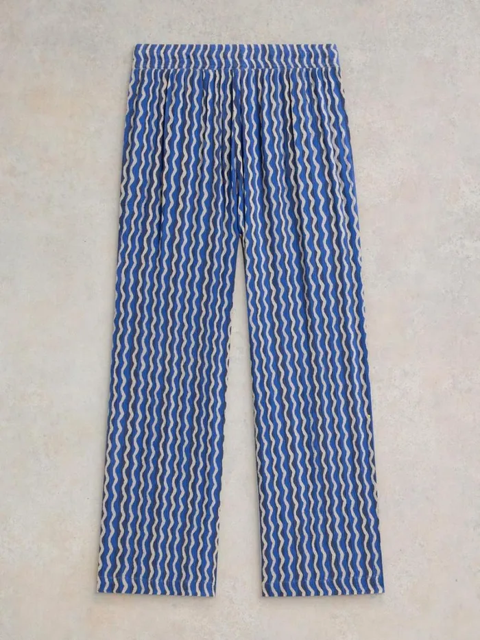 White Stuff TROUSERS Belle Crinkle Wide Leg Trouser Blue Print 8211 Women