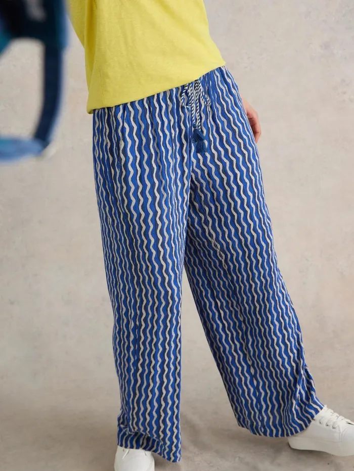 White Stuff TROUSERS Belle Crinkle Wide Leg Trouser Blue Print 8211 Women