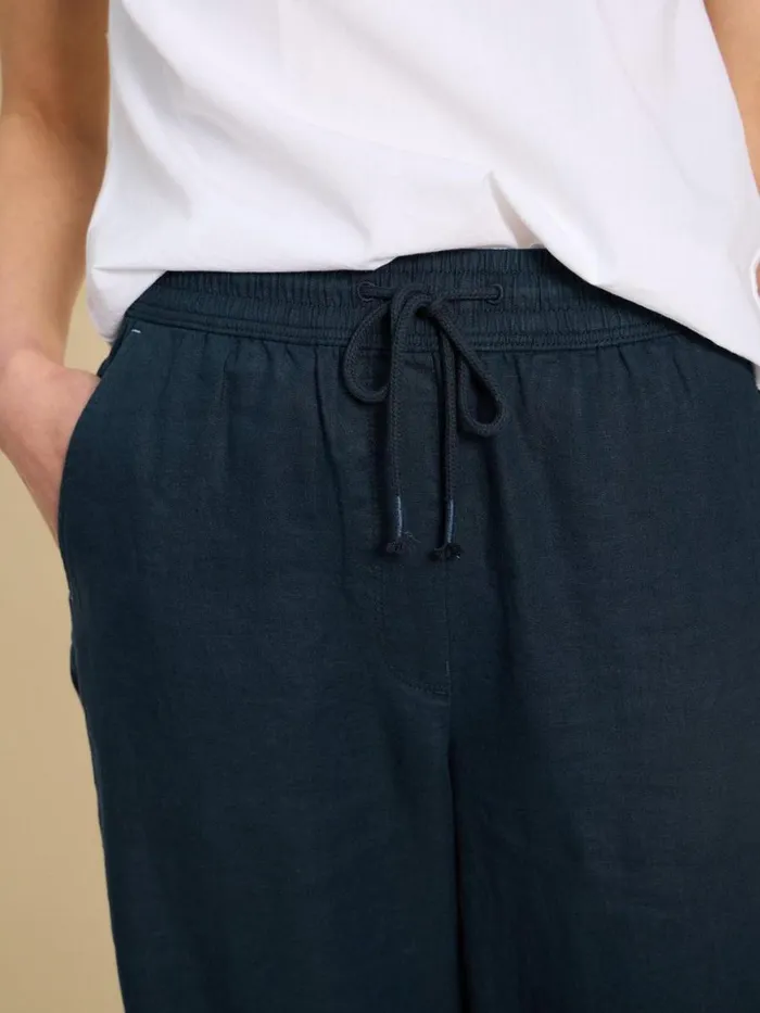 White Stuff TROUSERS Belle Linen Blend Wide Trouser Dark Navy 8211 Women