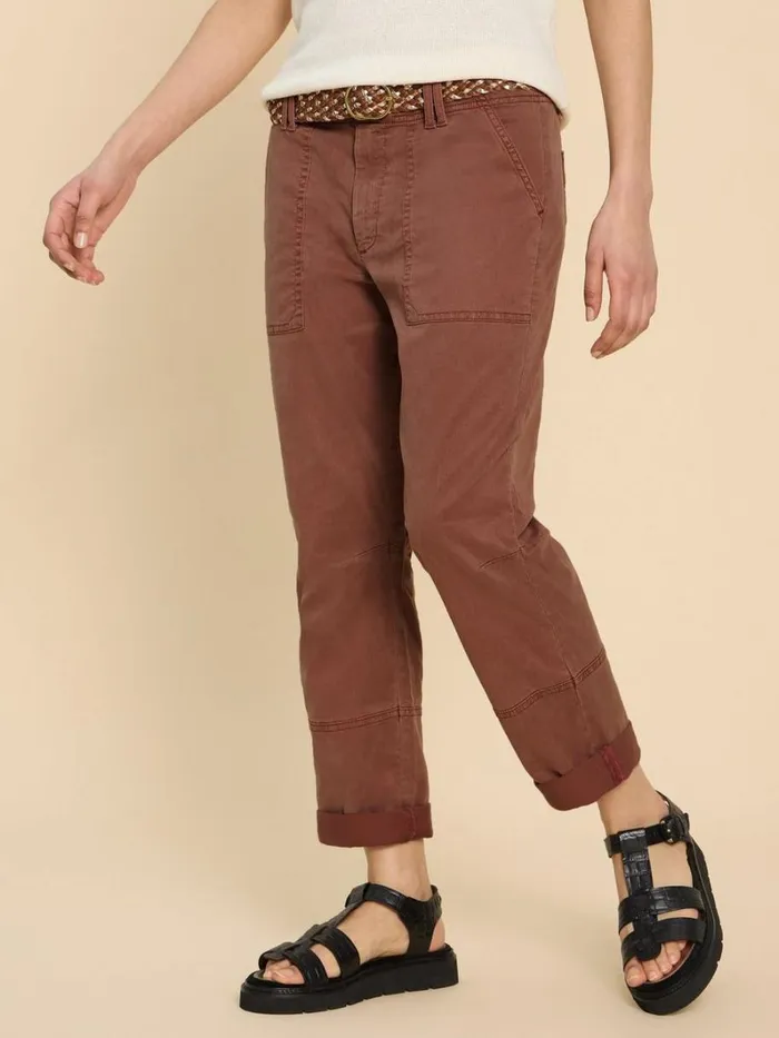 White Stuff TROUSERS Blaire Cotton Blend Trouser Dark Tan 8211 Women
