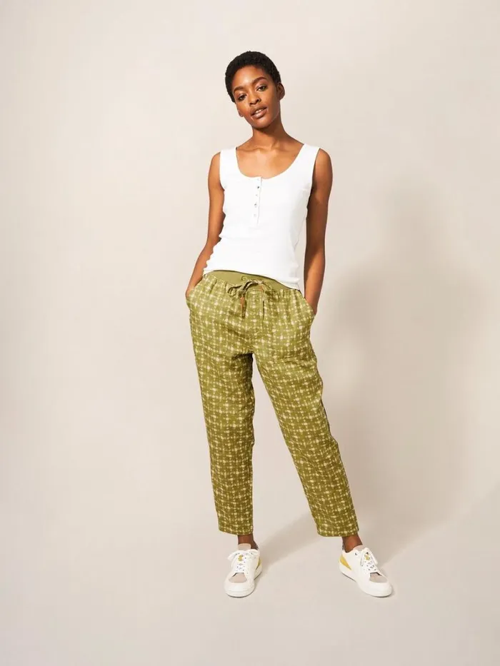 White Stuff TROUSERS Effie Linen Trouser Green Print 8211 Women