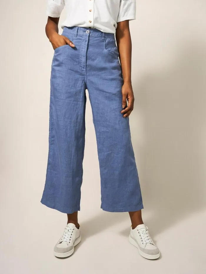 White Stuff TROUSERS Harper Linen Trouser Mid Blue 8211 Women