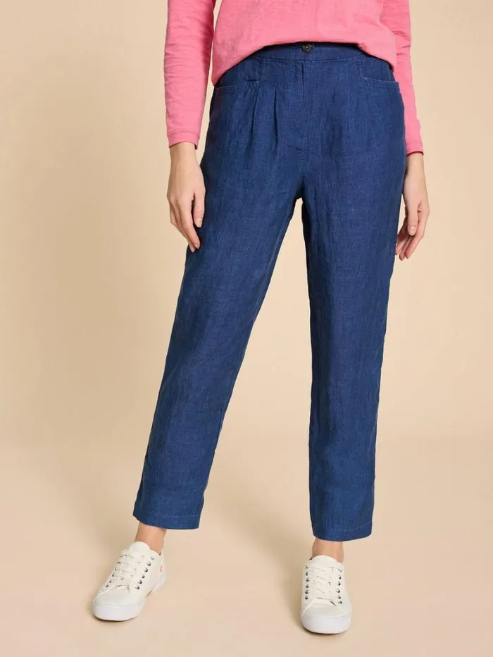 White Stuff TROUSERS Linen Rowena Trousers Dark Navy 8211 Women