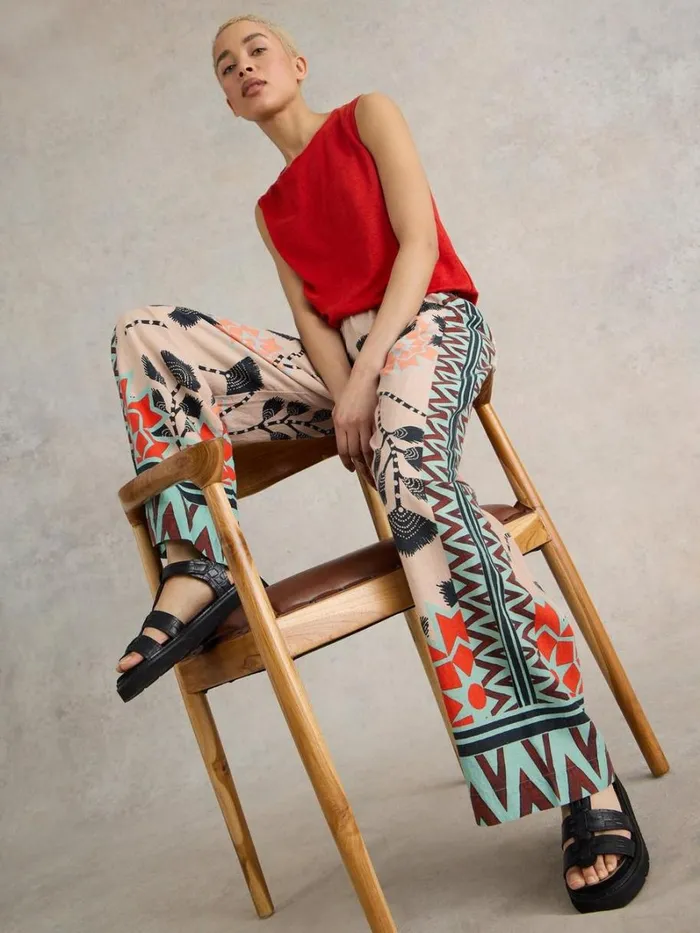 White Stuff TROUSERS Lucy Linen Blend Wide Trouser Natural Print 8211 Women White Stuff TROUSERS Lucy Linen Blend Wide Trouser Natural Print 8211 Women