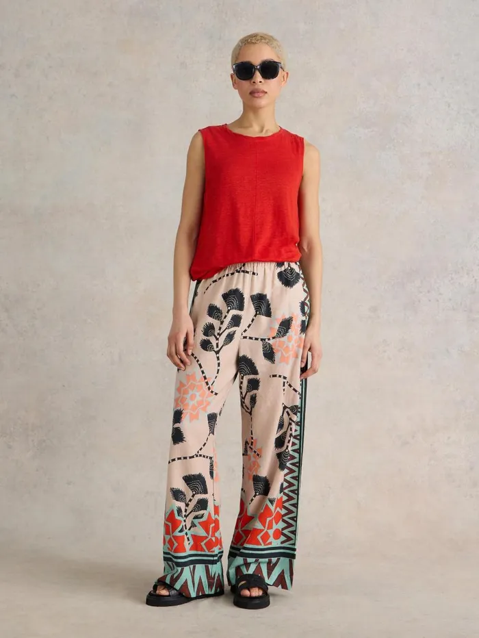 White Stuff TROUSERS Lucy Linen Blend Wide Trouser Natural Print 8211 Women White Stuff TROUSERS Lucy Linen Blend Wide Trouser Natural Print 8211 Women