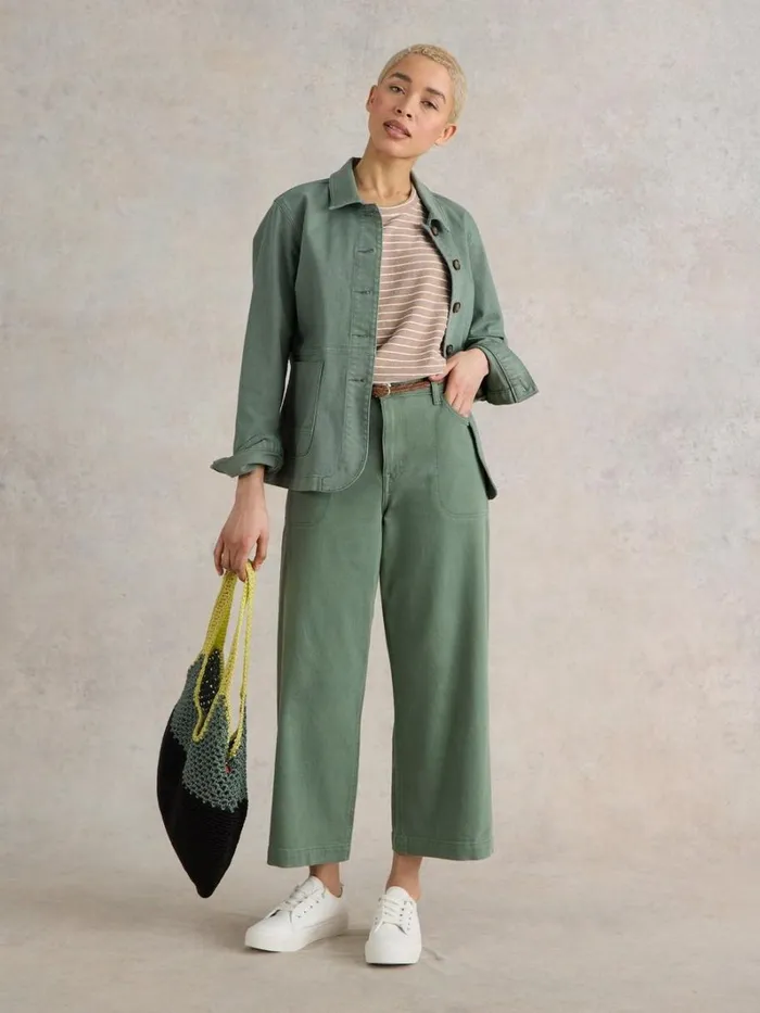 White Stuff TROUSERS Tia Wide Leg Crop Jean Mid Green 8211 Women