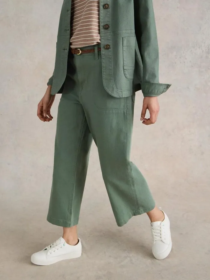 White Stuff TROUSERS Tia Wide Leg Crop Jean Mid Green 8211 Women White Stuff TROUSERS Tia Wide Leg Crop Jean Mid Green 8211 Women