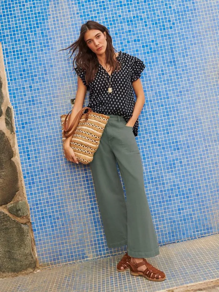 White Stuff TROUSERS Tia Wide Leg Crop Jean Mid Green 8211 Women White Stuff TROUSERS Tia Wide Leg Crop Jean Mid Green 8211 Women