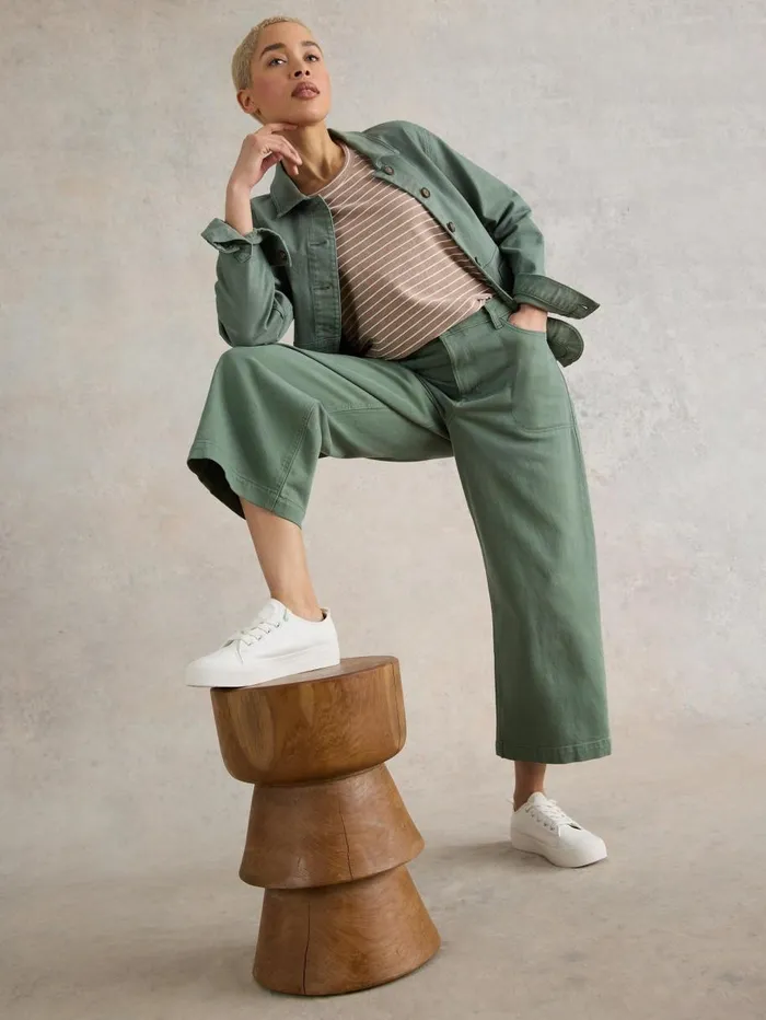 White Stuff TROUSERS Tia Wide Leg Crop Jean Mid Green 8211 Women White Stuff TROUSERS Tia Wide Leg Crop Jean Mid Green 8211 Women