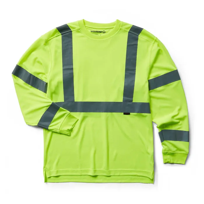 Wolverine Caution Long Sleeve Tee Hi Vis Green Men Safety Gear