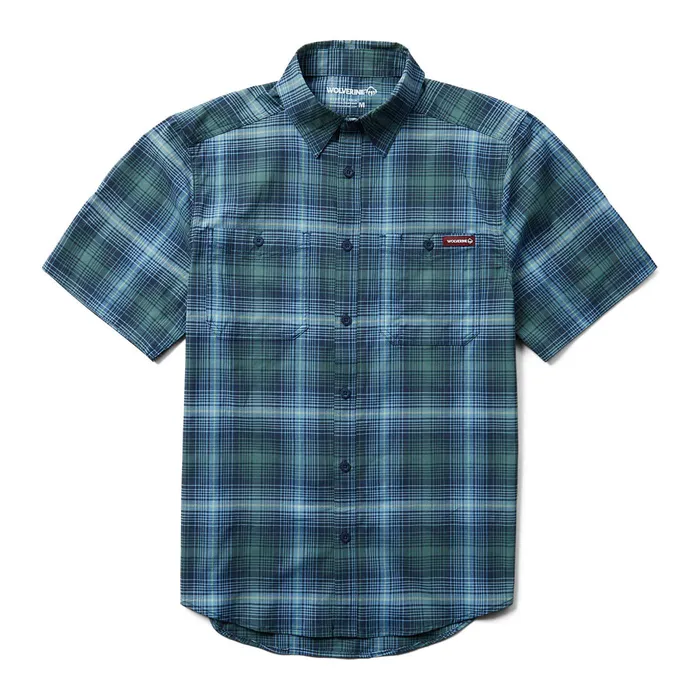 Wolverine Fuse Short Sleeve Plaid Shirt Blue Shadow Men TShirts