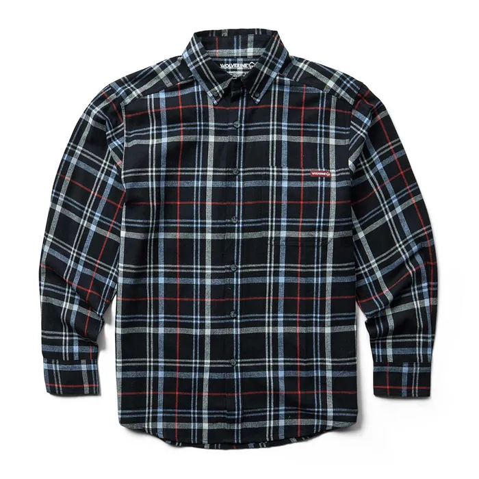 Wolverine Hastings Flannel Shirt Black Steel Plaid Men Work Shirts