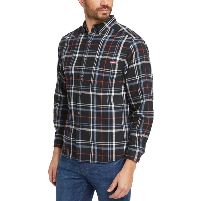 Wolverine Hastings Flannel Shirt Black Steel Plaid Men Work Shirts