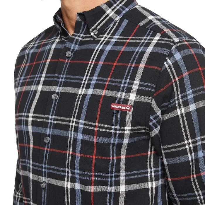Wolverine Hastings Flannel Shirt Black Steel Plaid Men Work Shirts