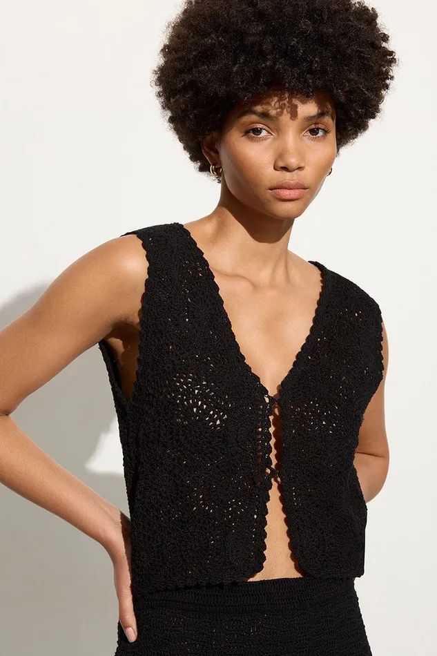 Women Alejandreas Handmade Crochet Vest Black 8211 Final Sale Faithfull The Brand Tops
