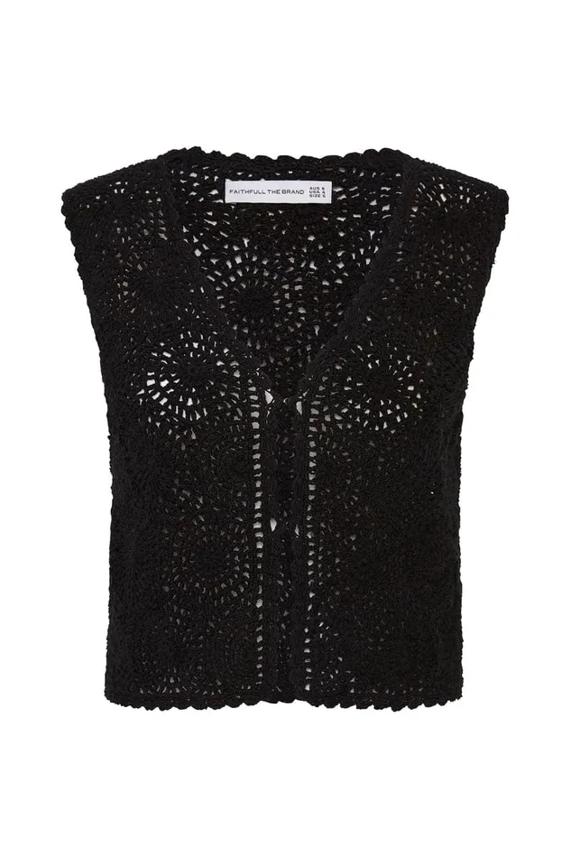 Women Alejandreas Handmade Crochet Vest Black 8211 Final Sale Faithfull The Brand Tops