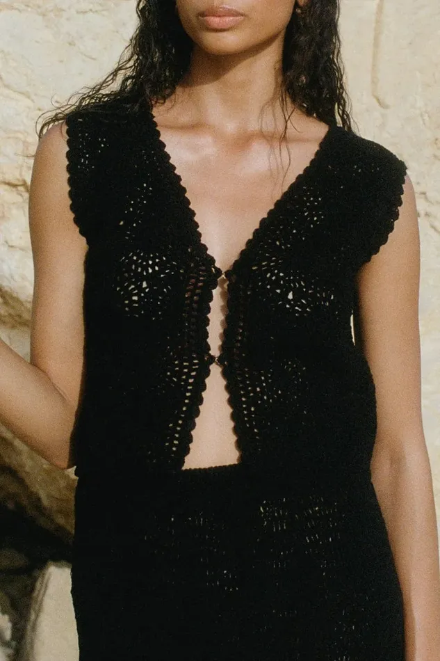 Women Alejandreas Handmade Crochet Vest Black 8211 Final Sale Faithfull The Brand Tops