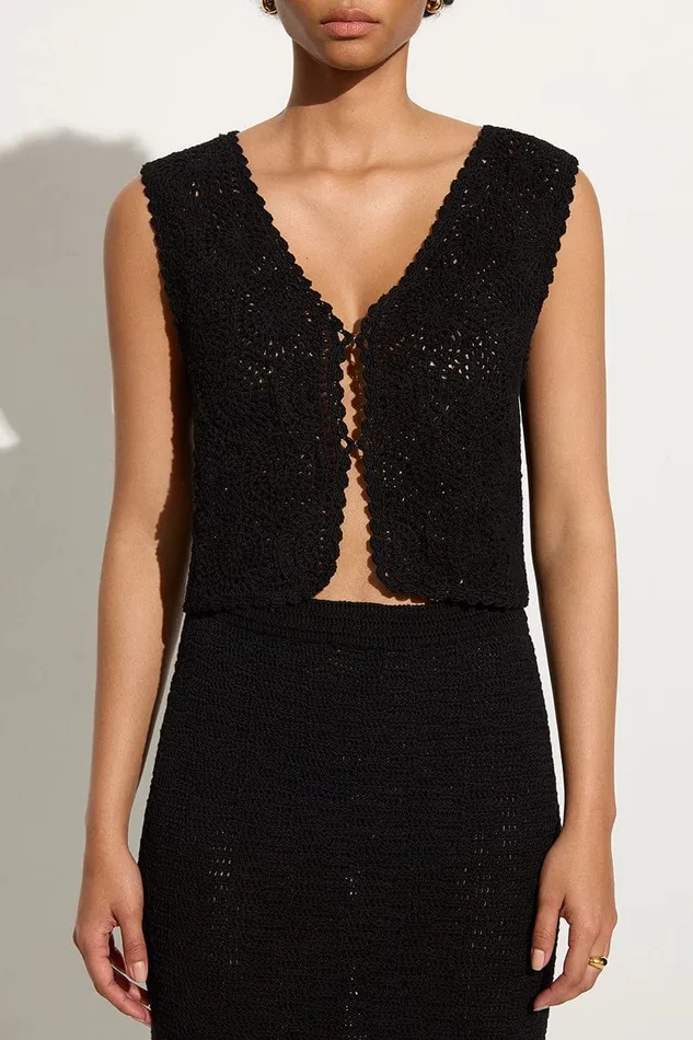 Women Alejandreas Handmade Crochet Vest Black 8211 Final Sale Faithfull The Brand Tops