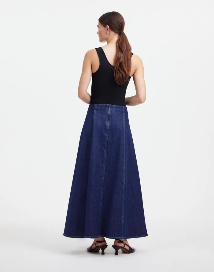Women Alexa Chung For Madewell Denim Flare Midi Skirt In Pellson Wash Pellson Wash Madewell Skirts