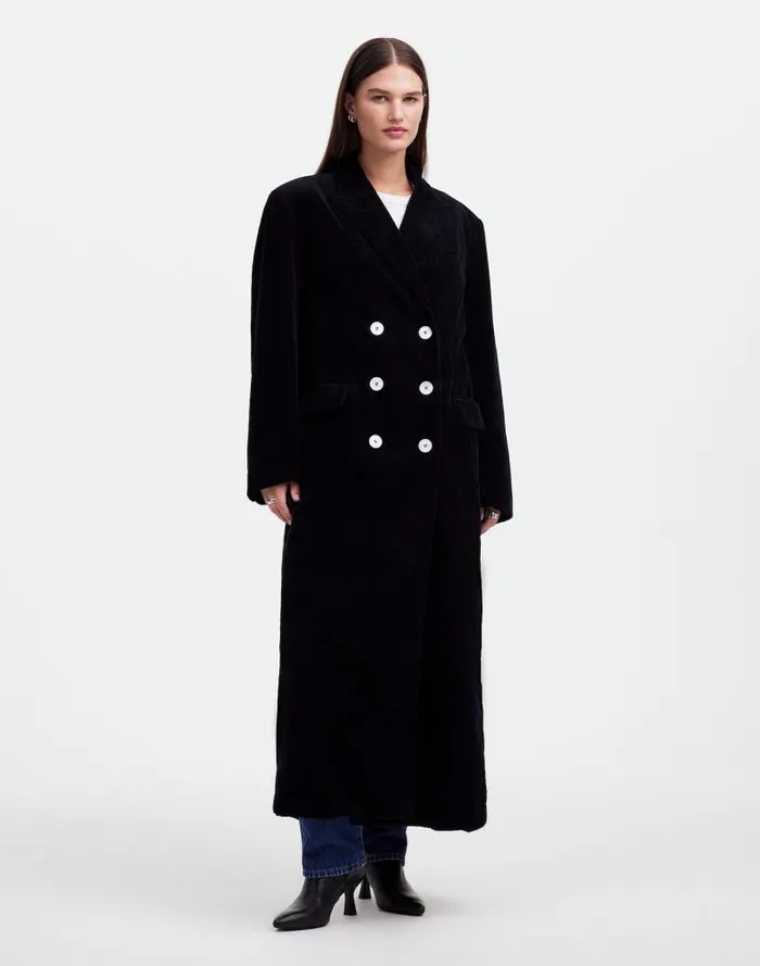 Women Alexa Chung For Madewell Oversized Long Coat In Corduroy Jet Black Madewell Coats Jackets