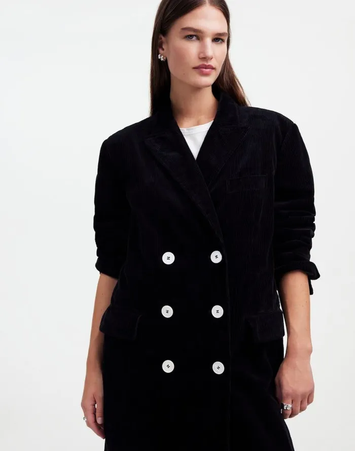 Women Alexa Chung For Madewell Oversized Long Coat In Corduroy Jet Black Madewell Coats Jackets